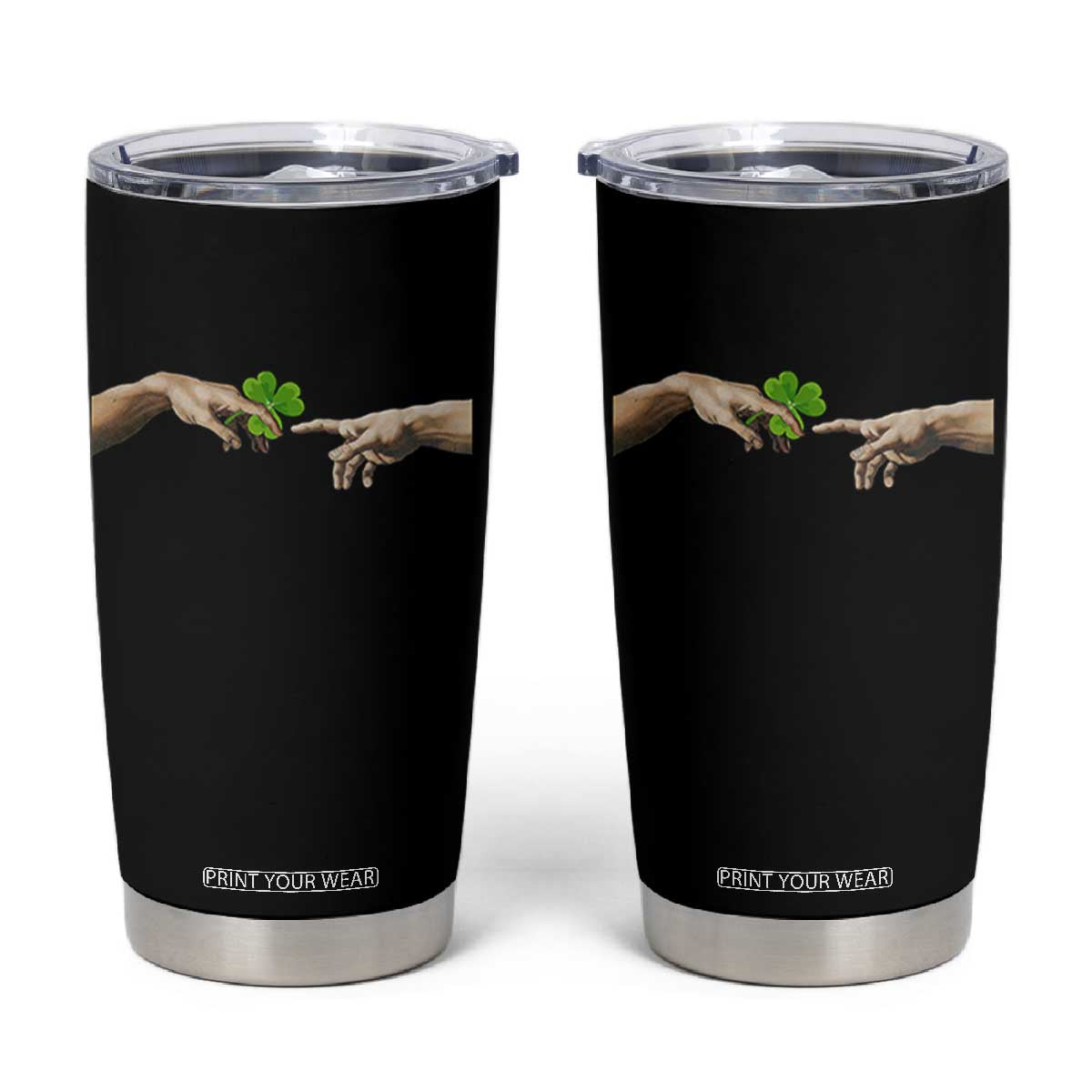 Funny St Patricks Day Shamrock The Creation of Adam Meme Tumbler Cup TS11 Black Print Your Wear