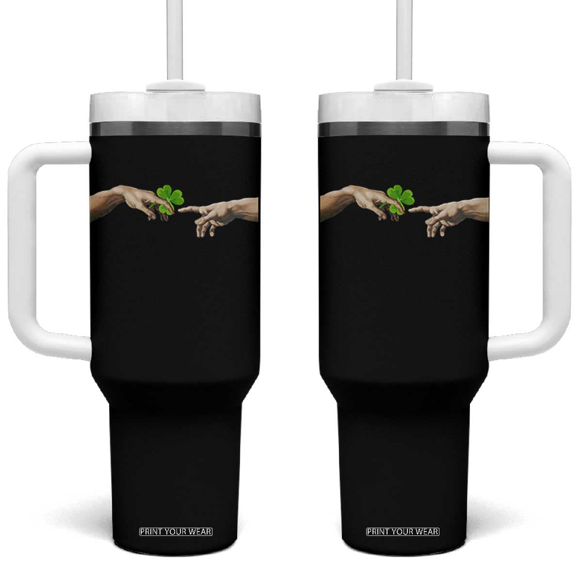Funny St Patricks Day Shamrock The Creation of Adam Meme Tumbler With Handle TS11 One Size: 40 oz Black Print Your Wear