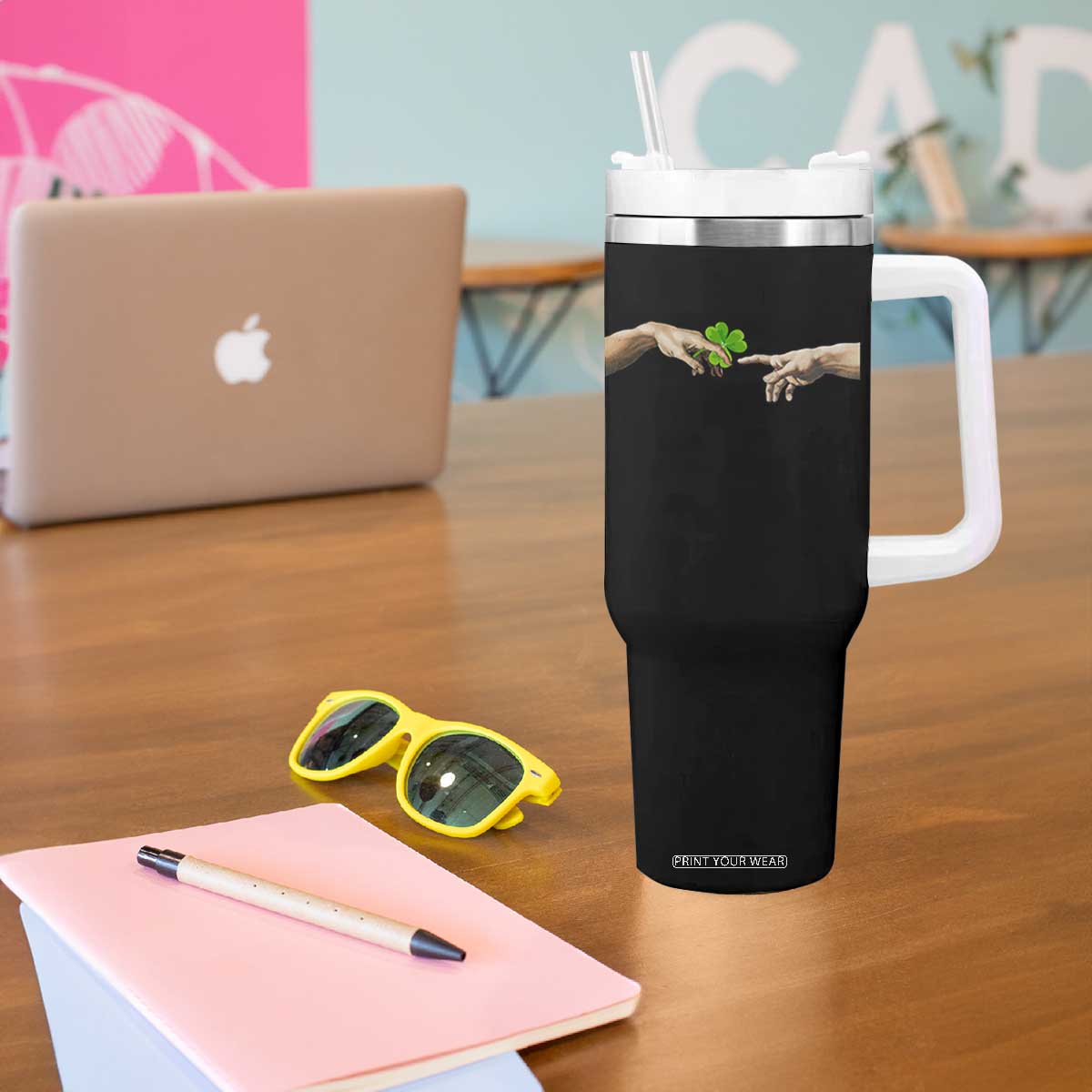 Funny St Patricks Day Shamrock The Creation of Adam Meme Tumbler With Handle TS11 Print Your Wear