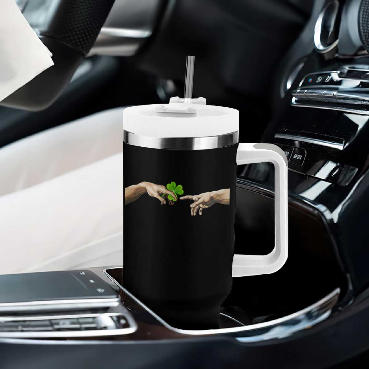 Funny St Patricks Day Shamrock The Creation of Adam Meme Tumbler With Handle TS11 Print Your Wear