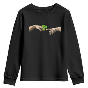 Funny St Patricks Day Shamrock The Creation of Adam Meme Youth Sweatshirt TS11 Black Print Your Wear