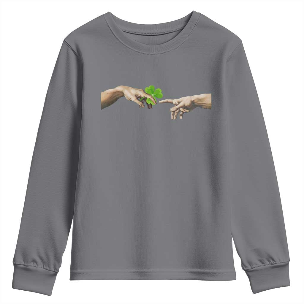 Funny St Patricks Day Shamrock The Creation of Adam Meme Youth Sweatshirt TS11 Charcoal Print Your Wear