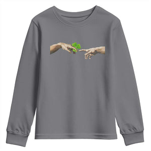 Funny St Patricks Day Shamrock The Creation of Adam Meme Youth Sweatshirt TS11 Charcoal Print Your Wear