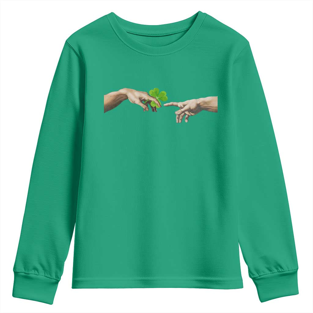 Funny St Patricks Day Shamrock The Creation of Adam Meme Youth Sweatshirt TS11 Irish Green Print Your Wear