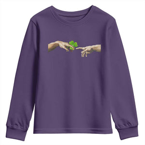 Funny St Patricks Day Shamrock The Creation of Adam Meme Youth Sweatshirt TS11 Purple Print Your Wear