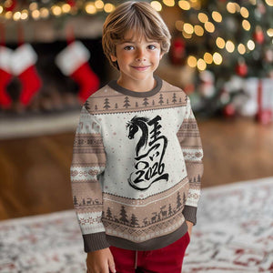 Chinese New Year 2026 Ugly Christmas Sweater Year of The Horse Calligraphy Ink Art TS11 Mocha Mousse Print Your Wear
