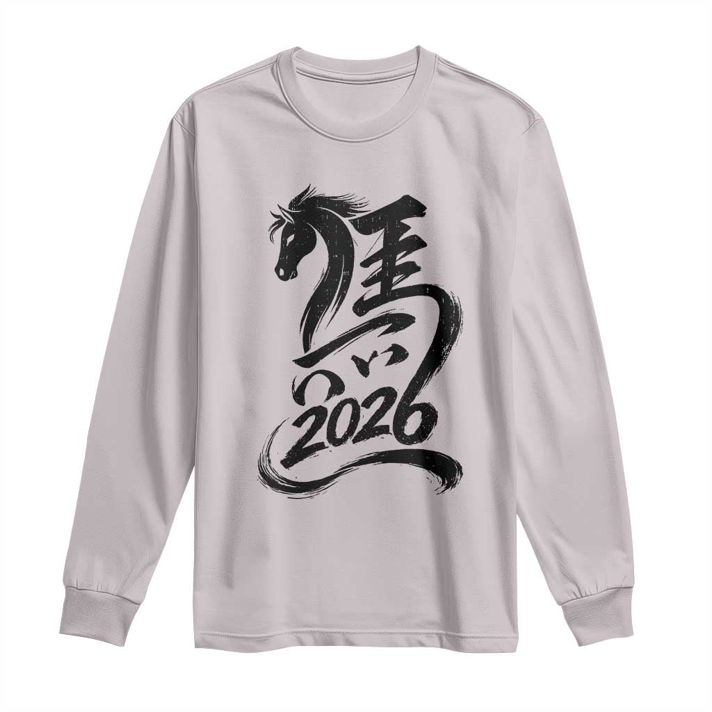Chinese New Year 2026 Long Sleeve Shirt Year of The Horse Calligraphy Ink Art TS11 Ice Gray Print Your Wear