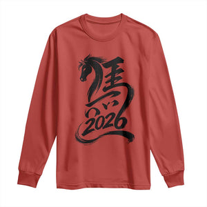 Chinese New Year 2026 Long Sleeve Shirt Year of The Horse Calligraphy Ink Art TS11 Red Print Your Wear