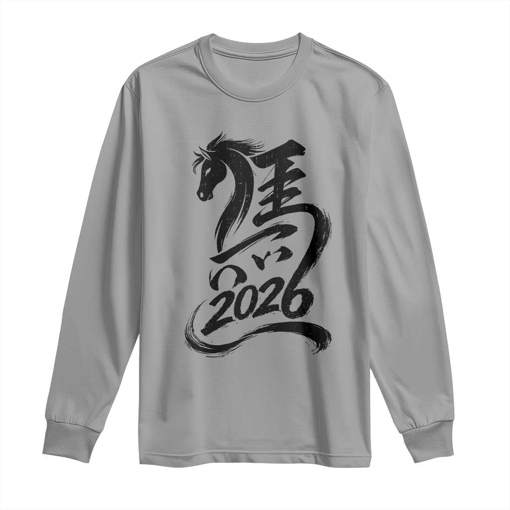 Chinese New Year 2026 Long Sleeve Shirt Year of The Horse Calligraphy Ink Art TS11 Sport Gray Print Your Wear