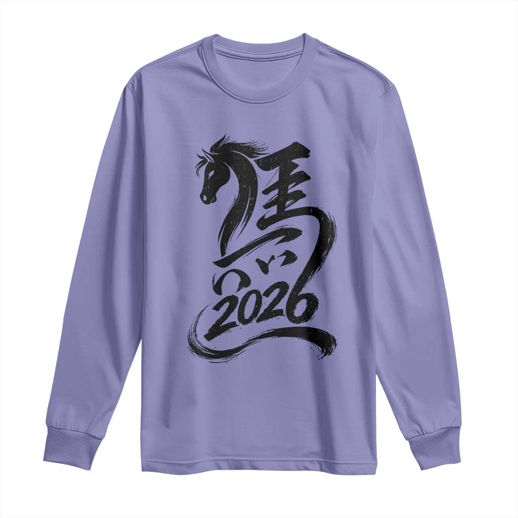 Chinese New Year 2026 Long Sleeve Shirt Year of The Horse Calligraphy Ink Art TS11 Violet Print Your Wear