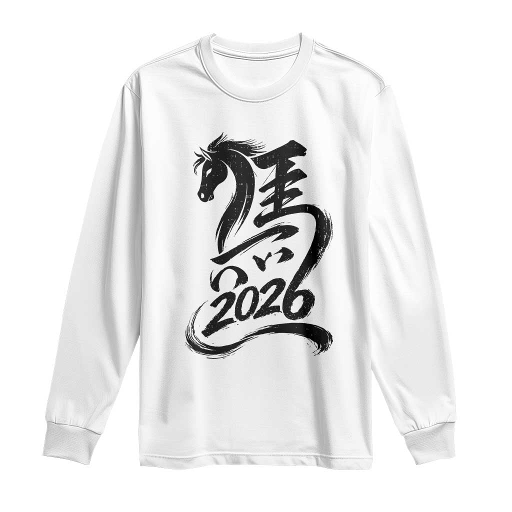 Chinese New Year 2026 Long Sleeve Shirt Year of The Horse Calligraphy Ink Art TS11 White Print Your Wear