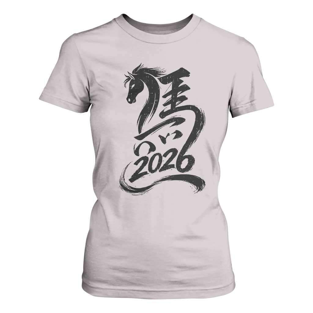 Chinese New Year 2026 T Shirt For Women Year of The Horse Calligraphy Ink Art TS11 Ice Gray Print Your Wear