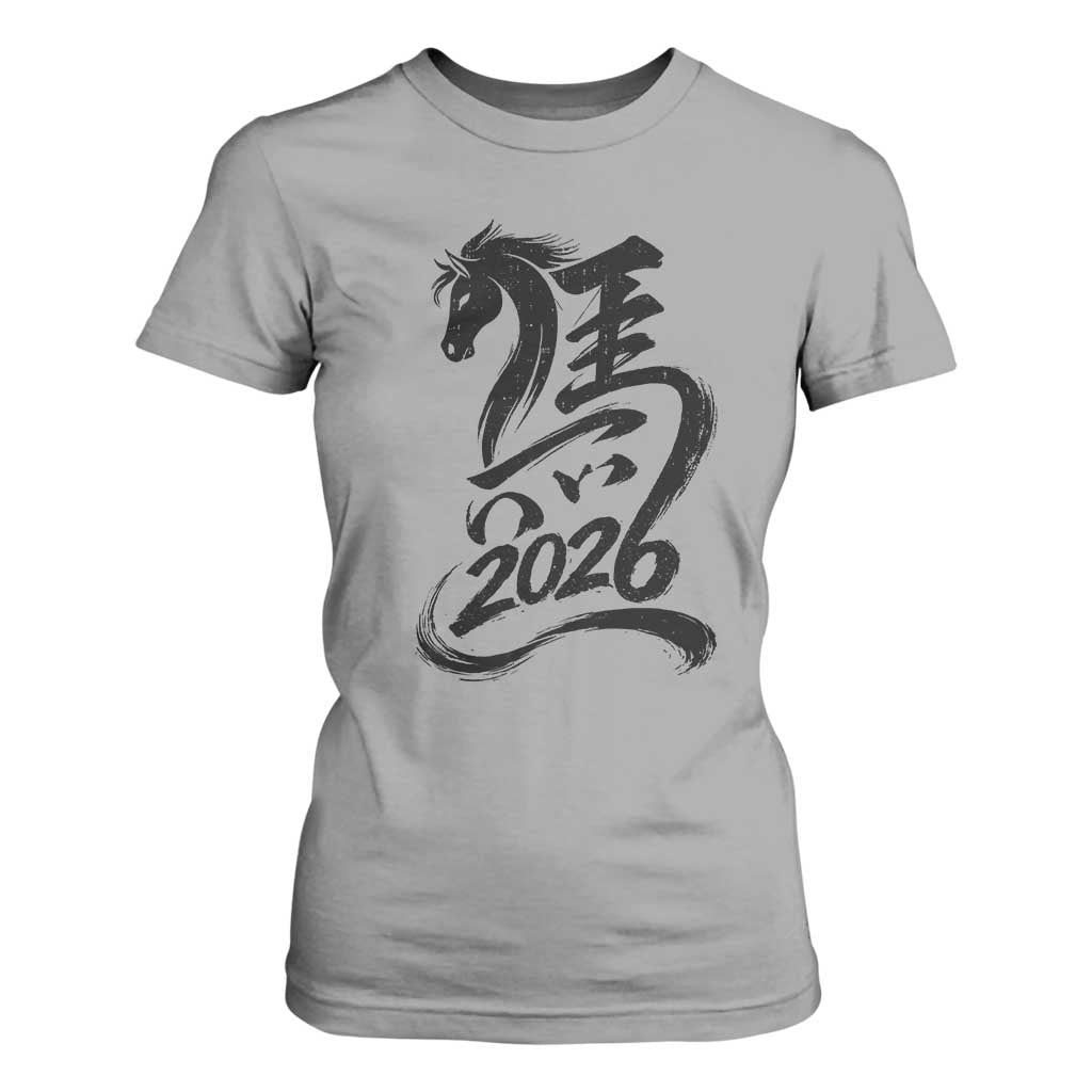 Chinese New Year 2026 T Shirt For Women Year of The Horse Calligraphy Ink Art TS11 Sport Gray Print Your Wear