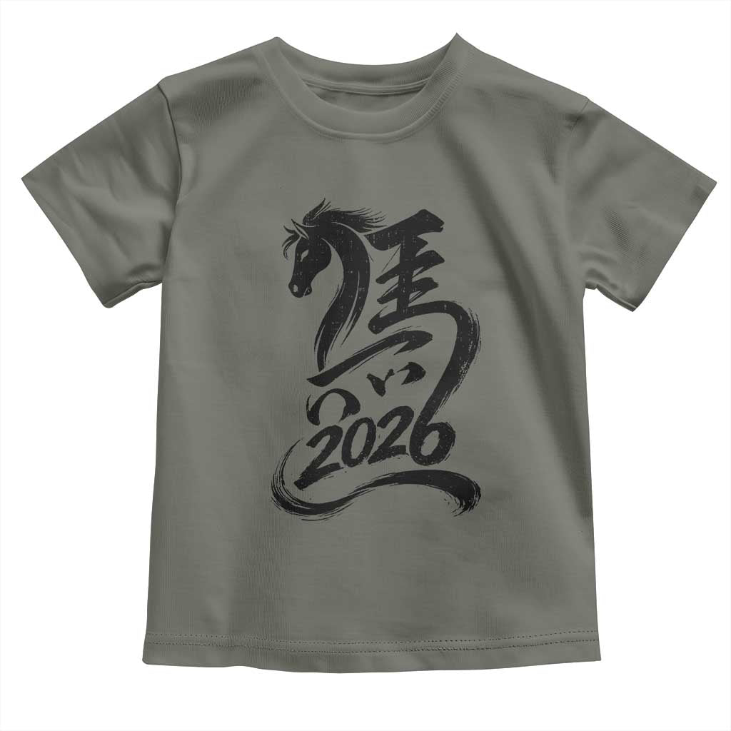 Chinese New Year 2026 Toddler T Shirt Year of The Horse Calligraphy Ink Art TS11 Military Green Print Your Wear