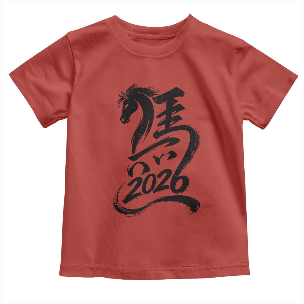 Chinese New Year 2026 Toddler T Shirt Year of The Horse Calligraphy Ink Art TS11 Red Print Your Wear