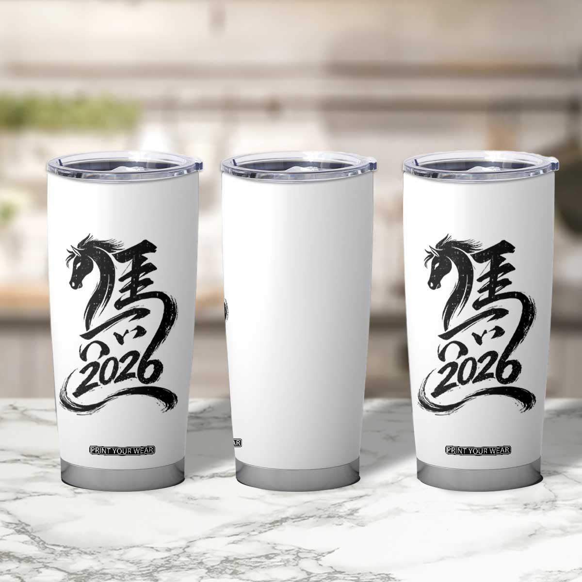 Chinese New Year 2026 Tumbler Cup Year of The Horse Calligraphy Ink Art TS11 Print Your Wear
