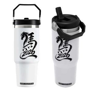 Chinese New Year 2026 Flip Straw Tumbler Year of The Horse Calligraphy Ink Art TS11 One Size: 30 oz White Print Your Wear