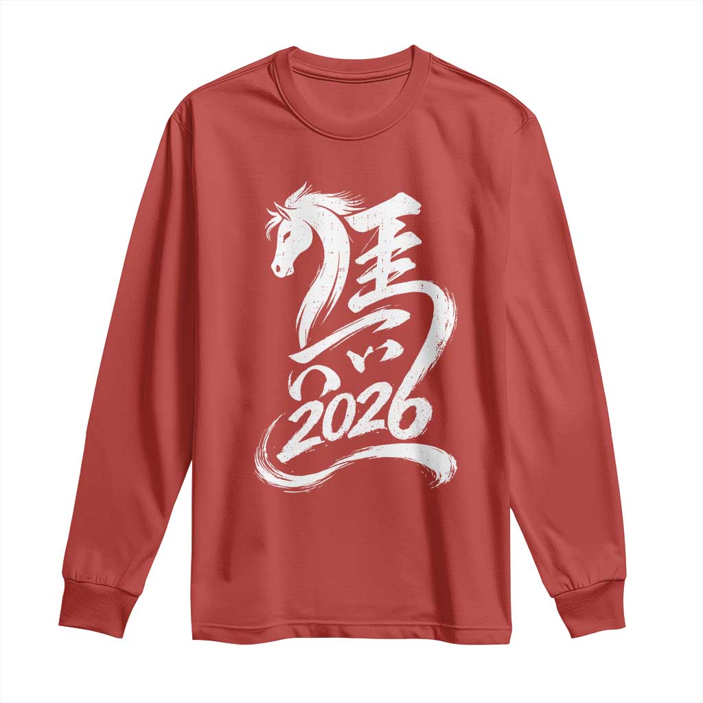 Chinese New Year 2026 Long Sleeve Shirt Year of The Horse Chinese Calligraphy Art TS11 Red Print Your Wear
