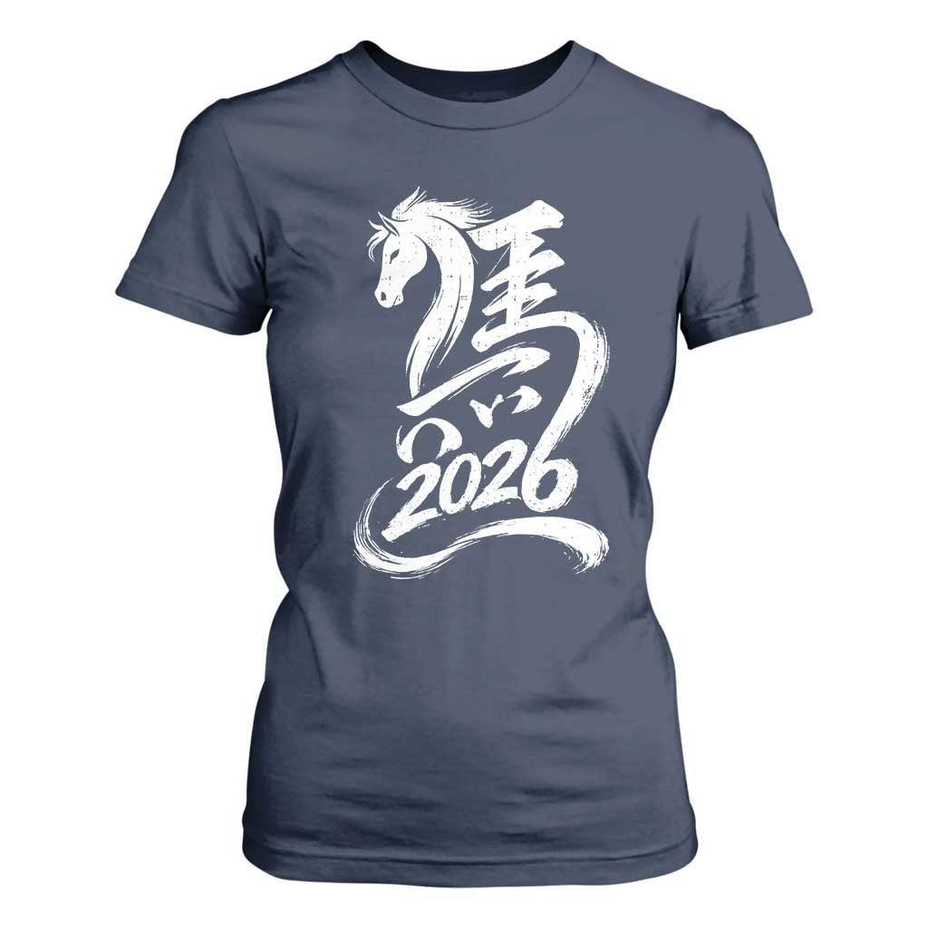 Chinese New Year 2026 T Shirt For Women Year of The Horse Chinese Calligraphy Art TS11 Navy Print Your Wear