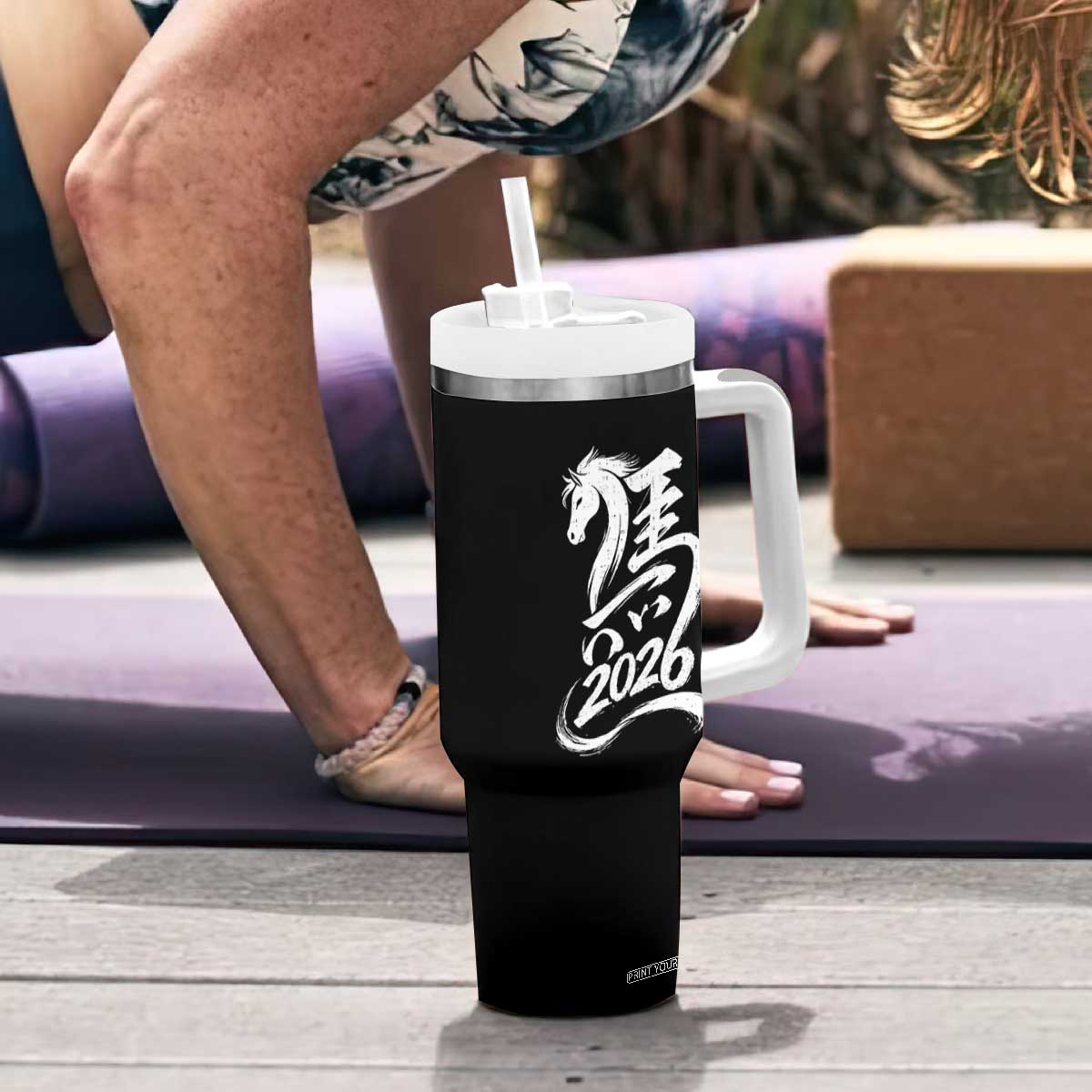 Chinese New Year 2026 Tumbler With Handle Year of The Horse Chinese Calligraphy Art TS11 Print Your Wear