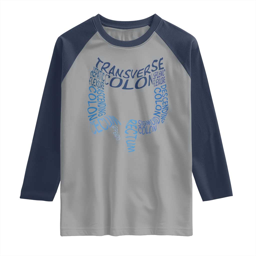 Funny GI Endoscopy Nurse Raglan Shirt Vintage Retro Colon Anatomy Colonoscopy TS11 Sport Gray Navy Print Your Wear