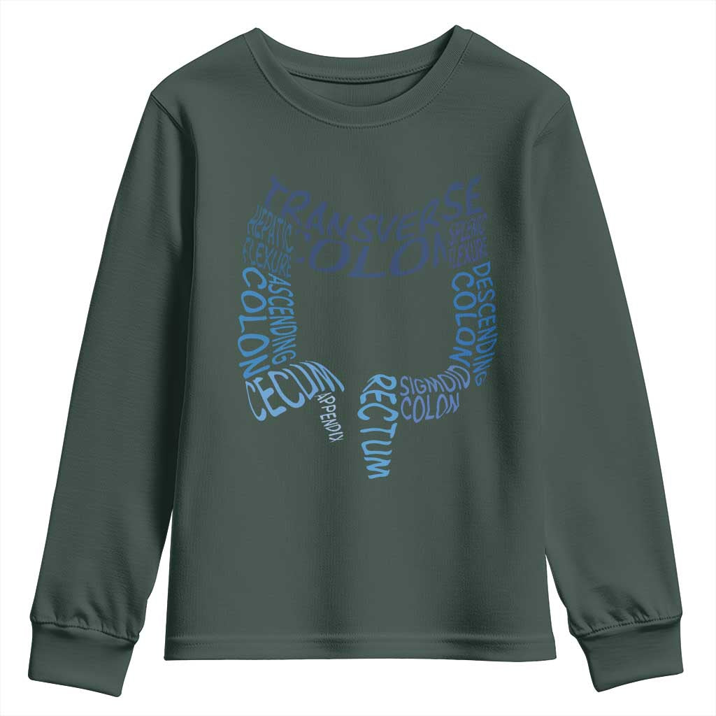 Funny GI Endoscopy Nurse Youth Sweatshirt Vintage Retro Colon Anatomy Colonoscopy TS11 Dark Forest Green Print Your Wear
