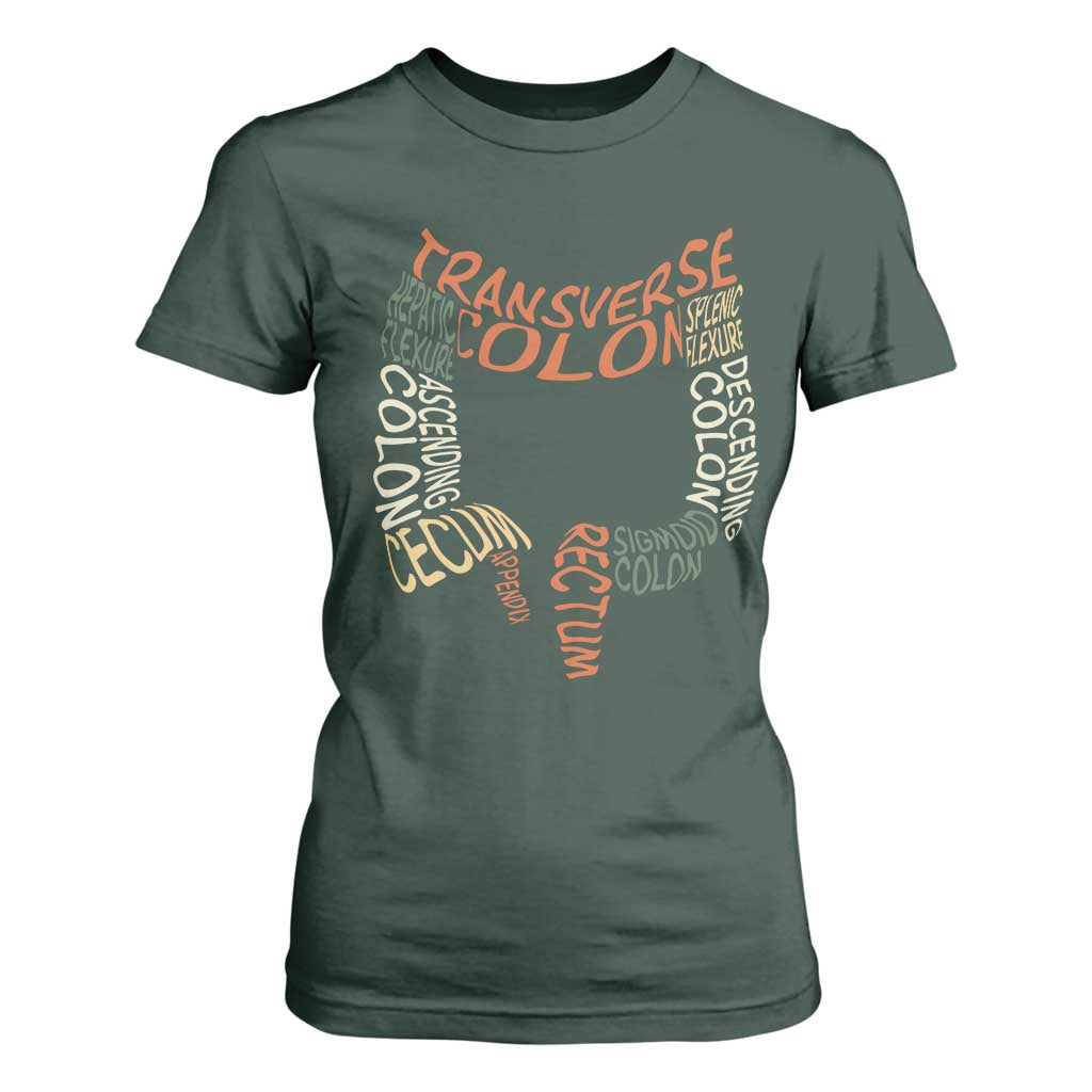 Funny GI Endoscopy Nurse T Shirt For Women Colon Anatomy Colonoscopy TS11 Dark Forest Green Print Your Wear