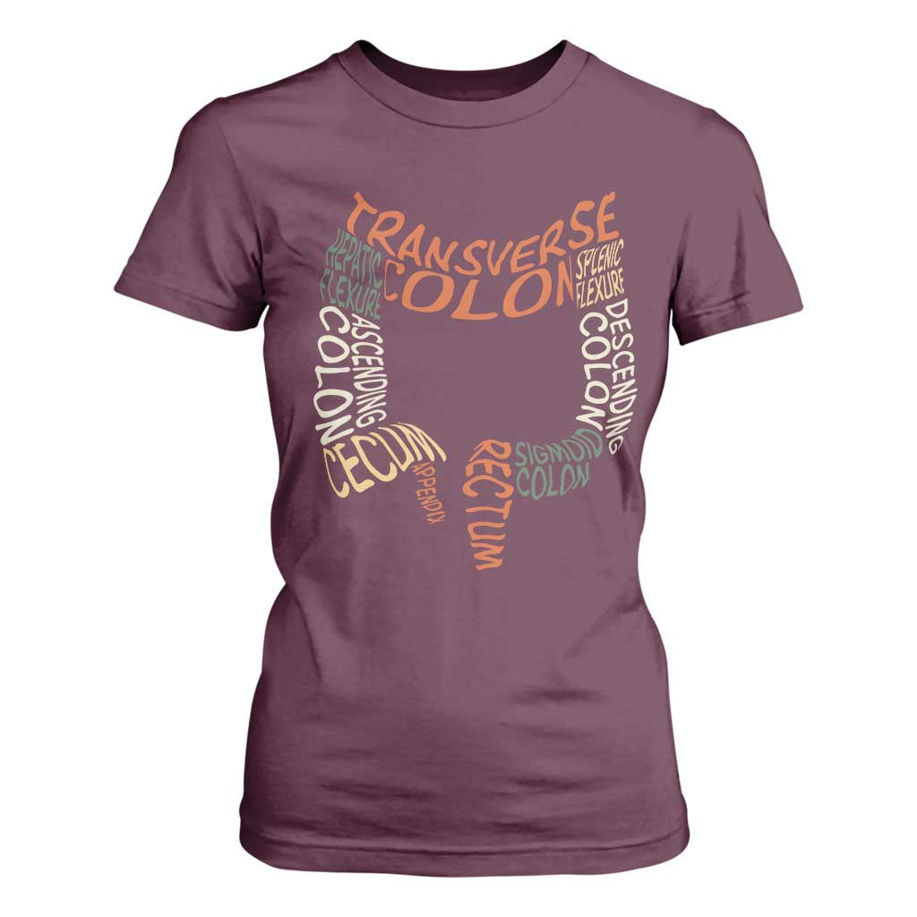 Funny GI Endoscopy Nurse T Shirt For Women Colon Anatomy Colonoscopy TS11 Maroon Print Your Wear