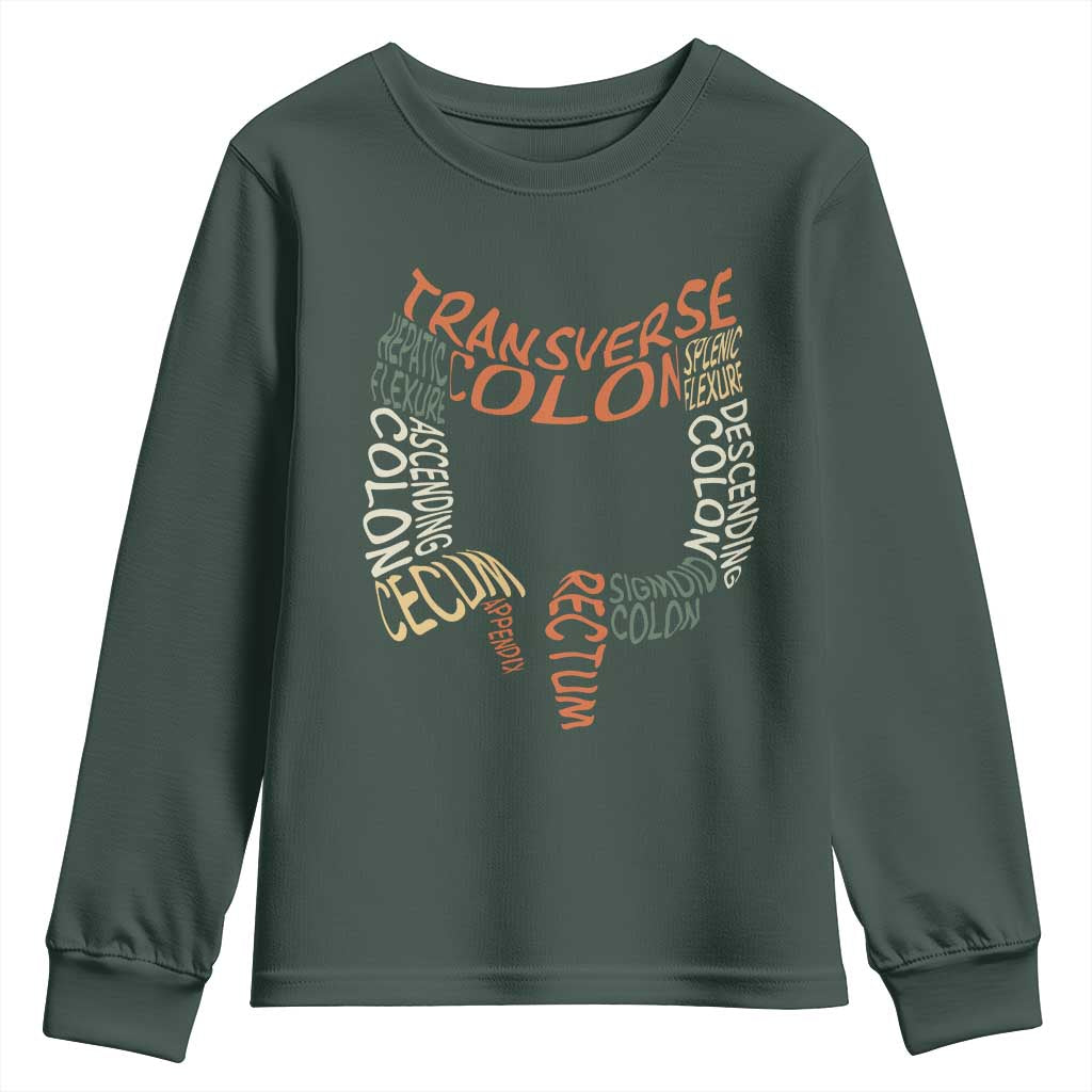 Funny GI Endoscopy Nurse Youth Sweatshirt Colon Anatomy Colonoscopy TS11 Dark Forest Green Print Your Wear