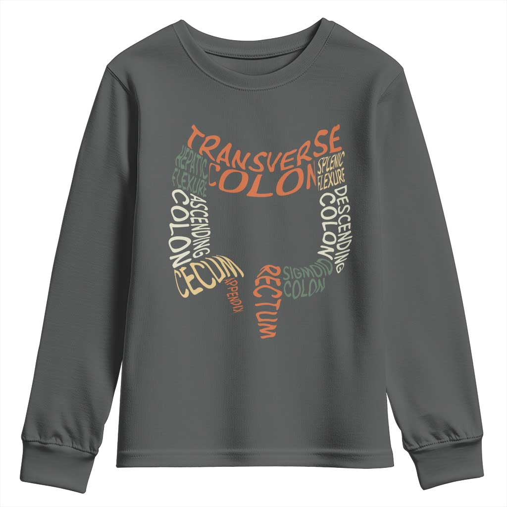 Funny GI Endoscopy Nurse Youth Sweatshirt Colon Anatomy Colonoscopy TS11 Dark Heather Print Your Wear