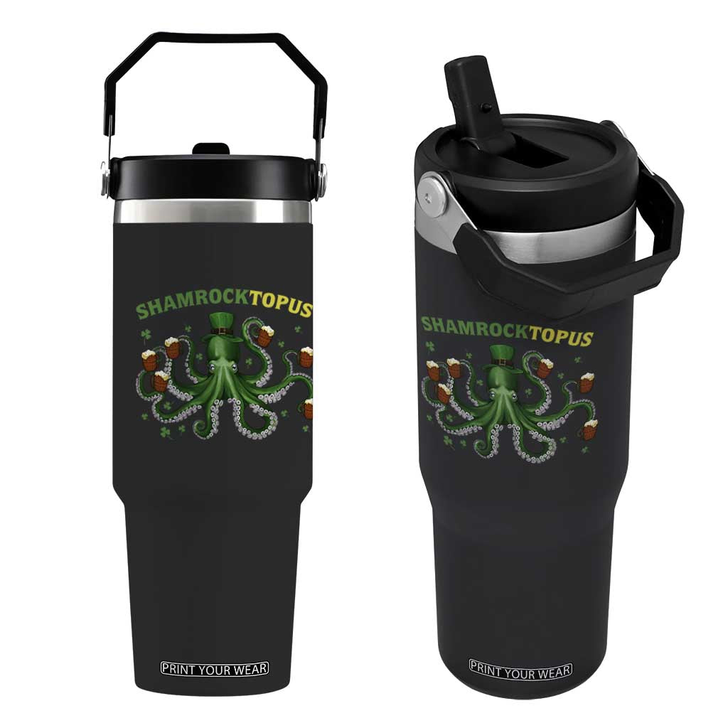 Funny St Patrick's Day Octopus Shamrocktopus Flip Straw Tumbler Irish Beer Mug TS11 One Size: 30 oz Black Print Your Wear