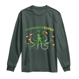 Funny St Patrick's Day Octopus Shamrocktopus Long Sleeve Shirt Irish Beer Mug TS11 Dark Forest Green Print Your Wear