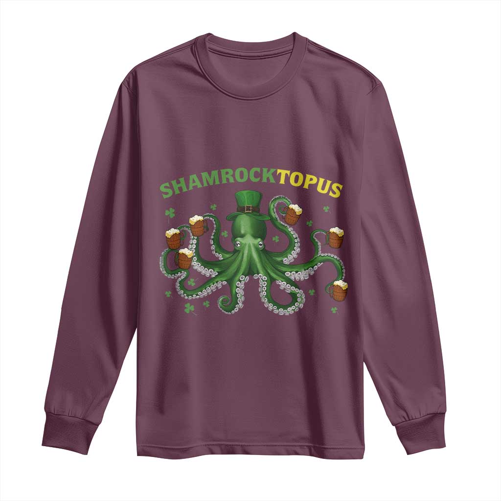 Funny St Patrick's Day Octopus Shamrocktopus Long Sleeve Shirt Irish Beer Mug TS11 Maroon Print Your Wear