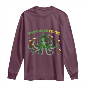 Funny St Patrick's Day Octopus Shamrocktopus Long Sleeve Shirt Irish Beer Mug TS11 Maroon Print Your Wear