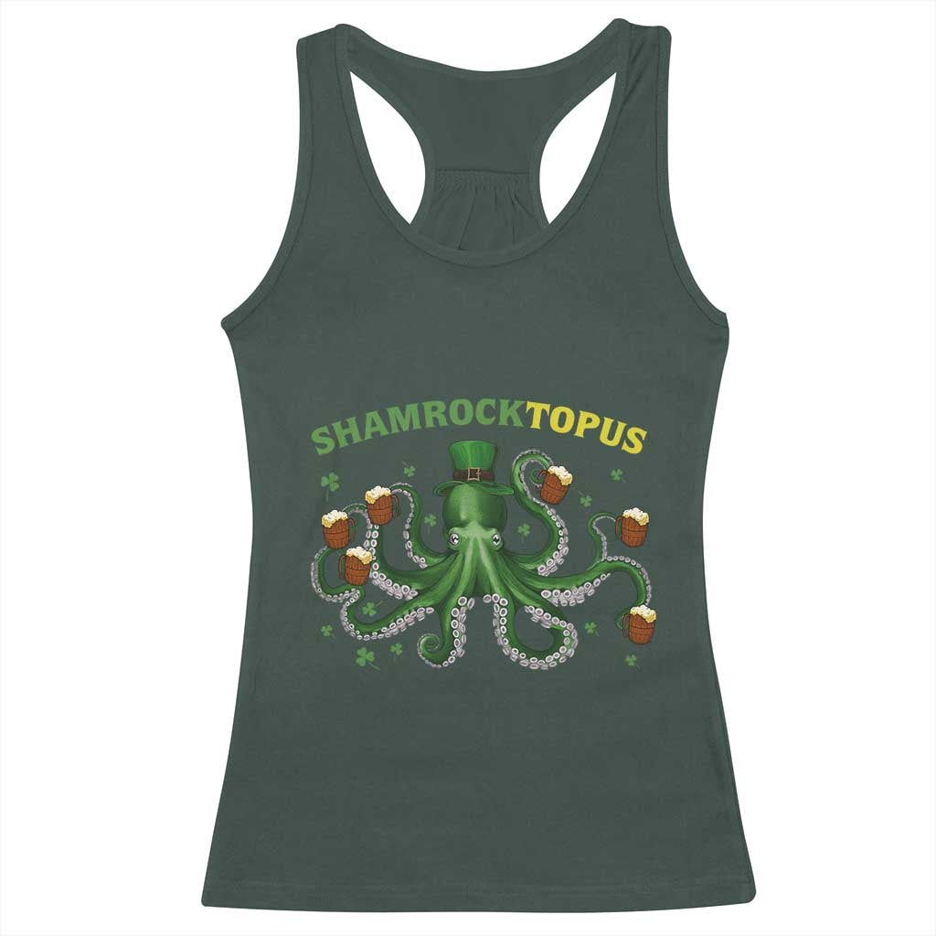Funny St Patrick's Day Octopus Shamrocktopus Racerback Tank Top Irish Beer Mug TS11 Dark Forest Green Print Your Wear