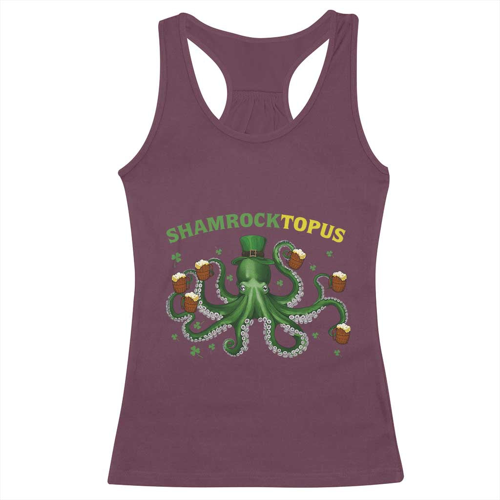 Funny St Patrick's Day Octopus Shamrocktopus Racerback Tank Top Irish Beer Mug TS11 Maroon Print Your Wear