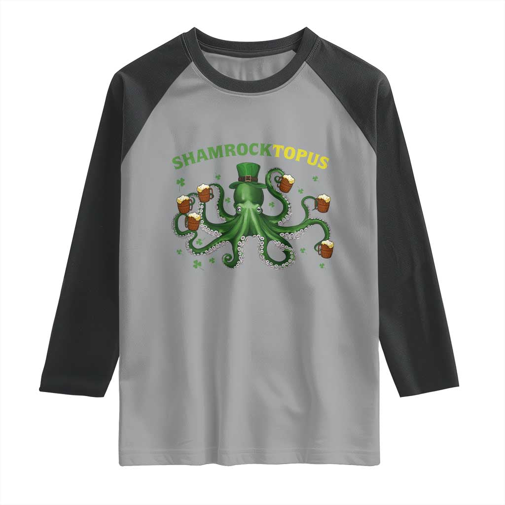 Funny St Patrick's Day Octopus Shamrocktopus Raglan Shirt Irish Beer Mug TS11 Sport Gray Black Print Your Wear