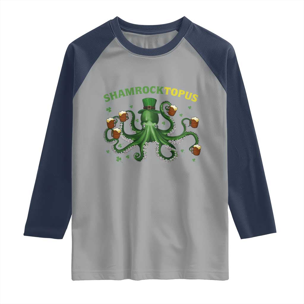 Funny St Patrick's Day Octopus Shamrocktopus Raglan Shirt Irish Beer Mug TS11 Sport Gray Navy Print Your Wear