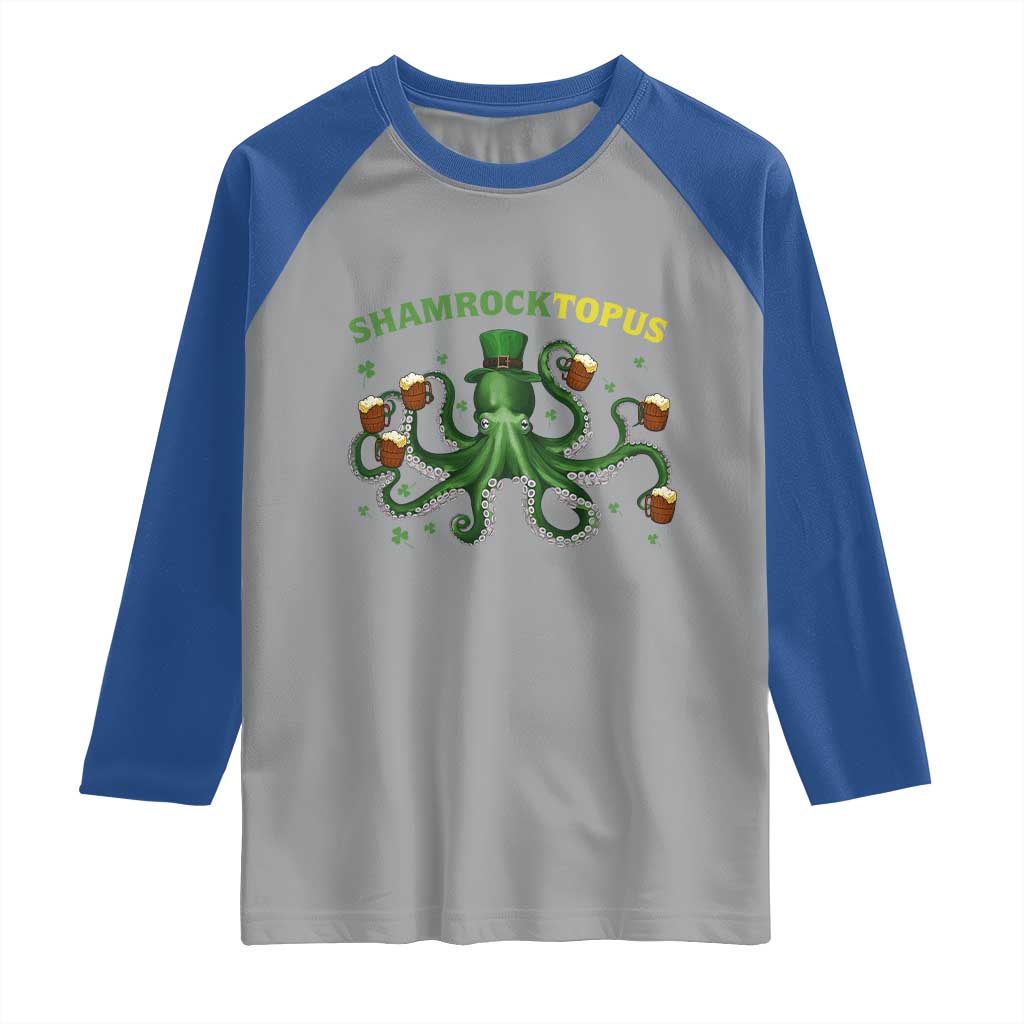 Funny St Patrick's Day Octopus Shamrocktopus Raglan Shirt Irish Beer Mug TS11 Sport Gray Royal Print Your Wear