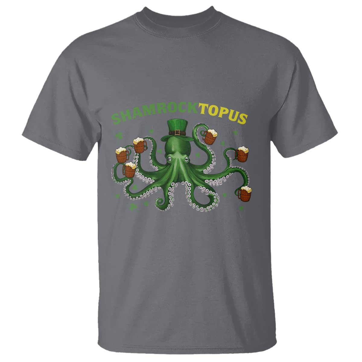 Funny St Patrick's Day Octopus Shamrocktopus T Shirt Irish Beer Mug TS11 Charcoal Print Your Wear