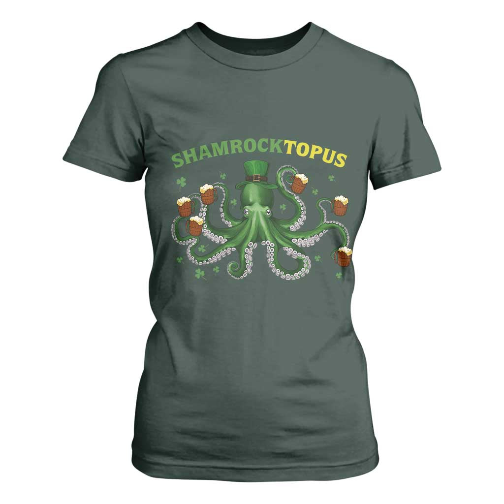 Funny St Patrick's Day Octopus Shamrocktopus T Shirt For Women Irish Beer Mug TS11 Dark Forest Green Print Your Wear