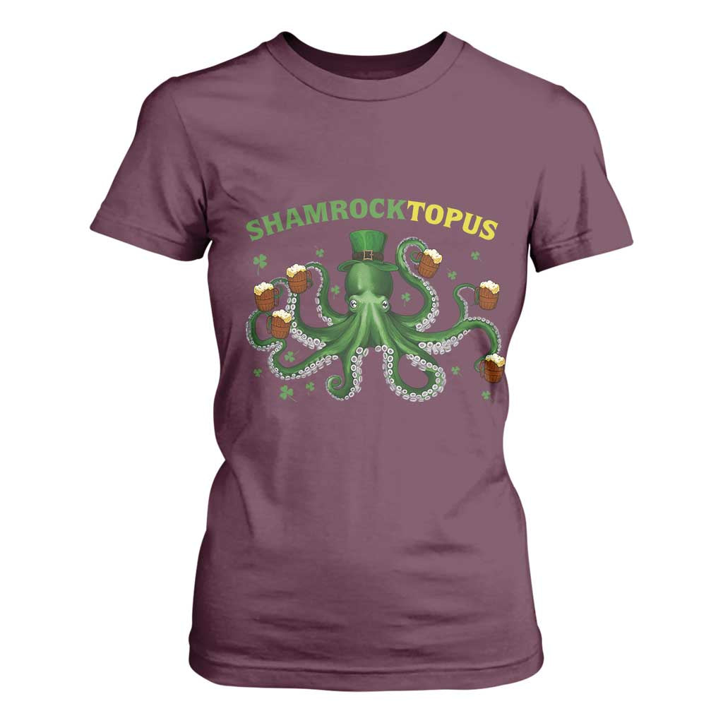 Funny St Patrick's Day Octopus Shamrocktopus T Shirt For Women Irish Beer Mug TS11 Maroon Print Your Wear