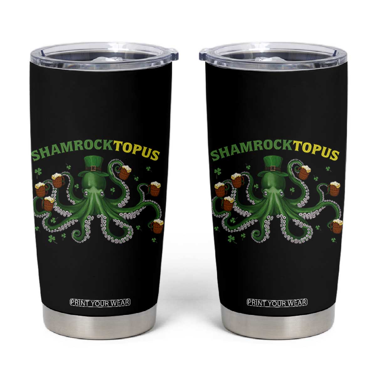 Funny St Patrick's Day Octopus Shamrocktopus Tumbler Cup Irish Beer Mug TS11 Black Print Your Wear
