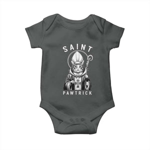 Funny St Patrick's Day Cat Baby Onesie Saint Pawtrick TS11 Dark Heather Print Your Wear
