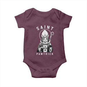 Funny St Patrick's Day Cat Baby Onesie Saint Pawtrick TS11 Maroon Print Your Wear