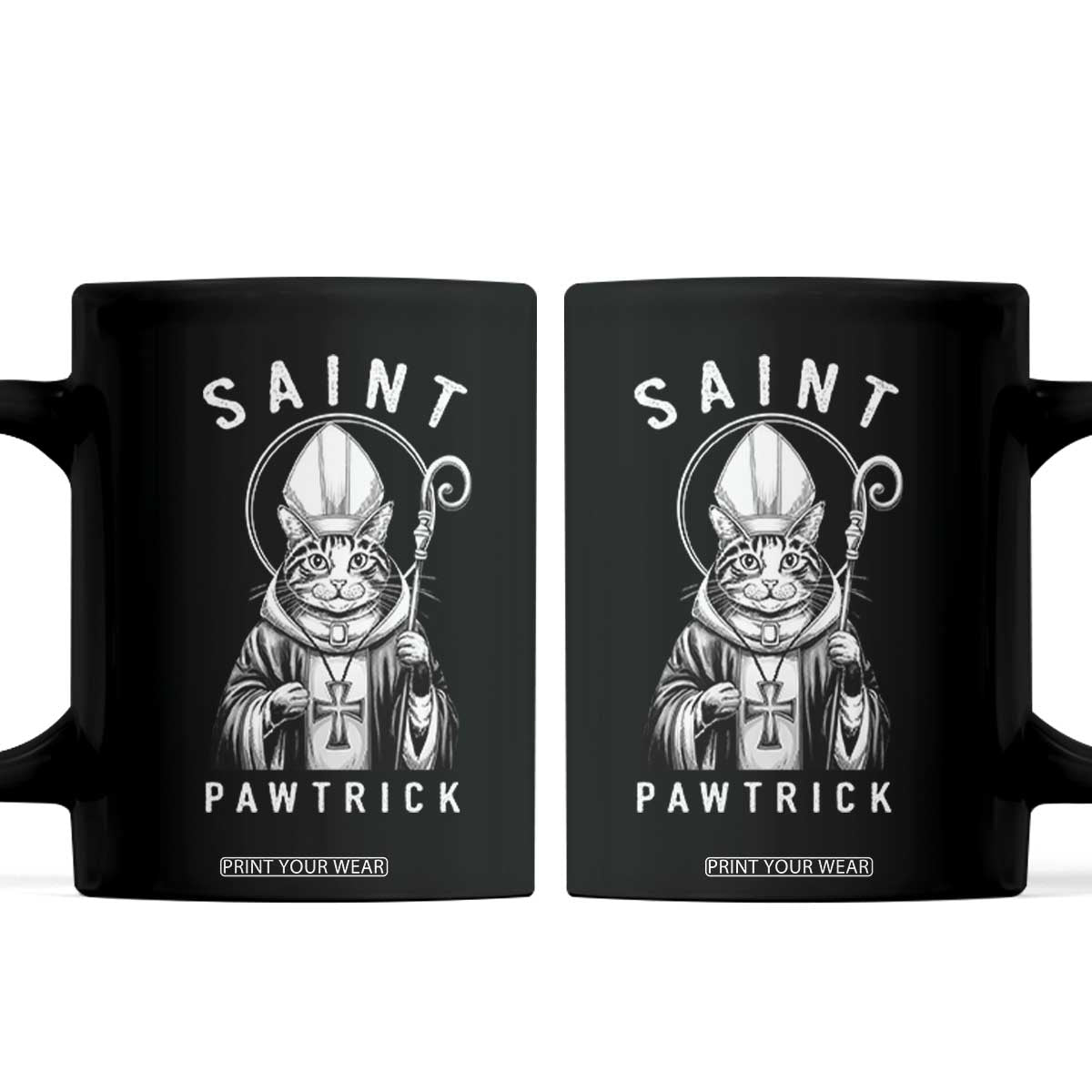 Funny St Patrick's Day Cat Coffee Mug Saint Pawtrick TS11 Black Print Your Wear