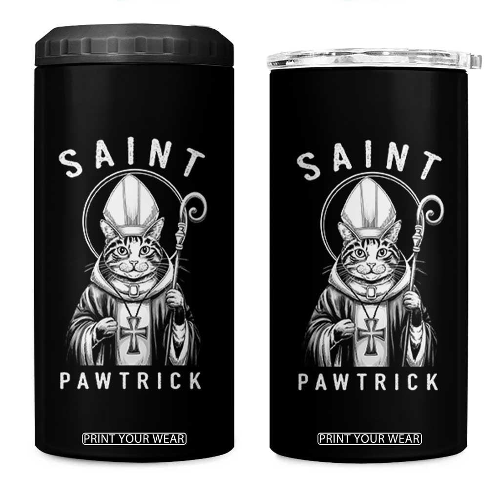 Funny St Patrick's Day Cat 4 in 1 Can Cooler Tumbler Saint Pawtrick TS11 One Size: 16 oz Black Print Your Wear
