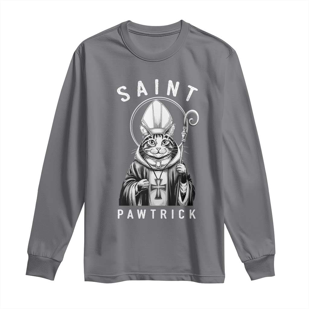Funny St Patrick's Day Cat Long Sleeve Shirt Saint Pawtrick TS11 Charcoal Print Your Wear