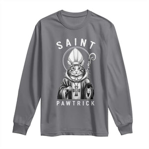 Funny St Patrick's Day Cat Long Sleeve Shirt Saint Pawtrick TS11 Charcoal Print Your Wear