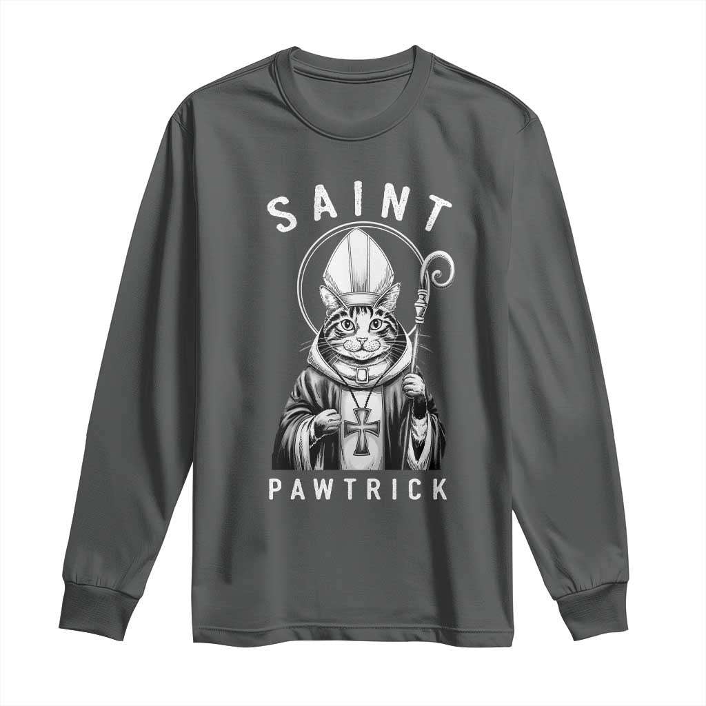 Funny St Patrick's Day Cat Long Sleeve Shirt Saint Pawtrick TS11 Dark Heather Print Your Wear